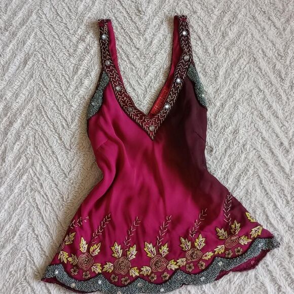 Aftershock Tops - Y2K Aftershock Ombré Silk Beaded Floral Fairy Top